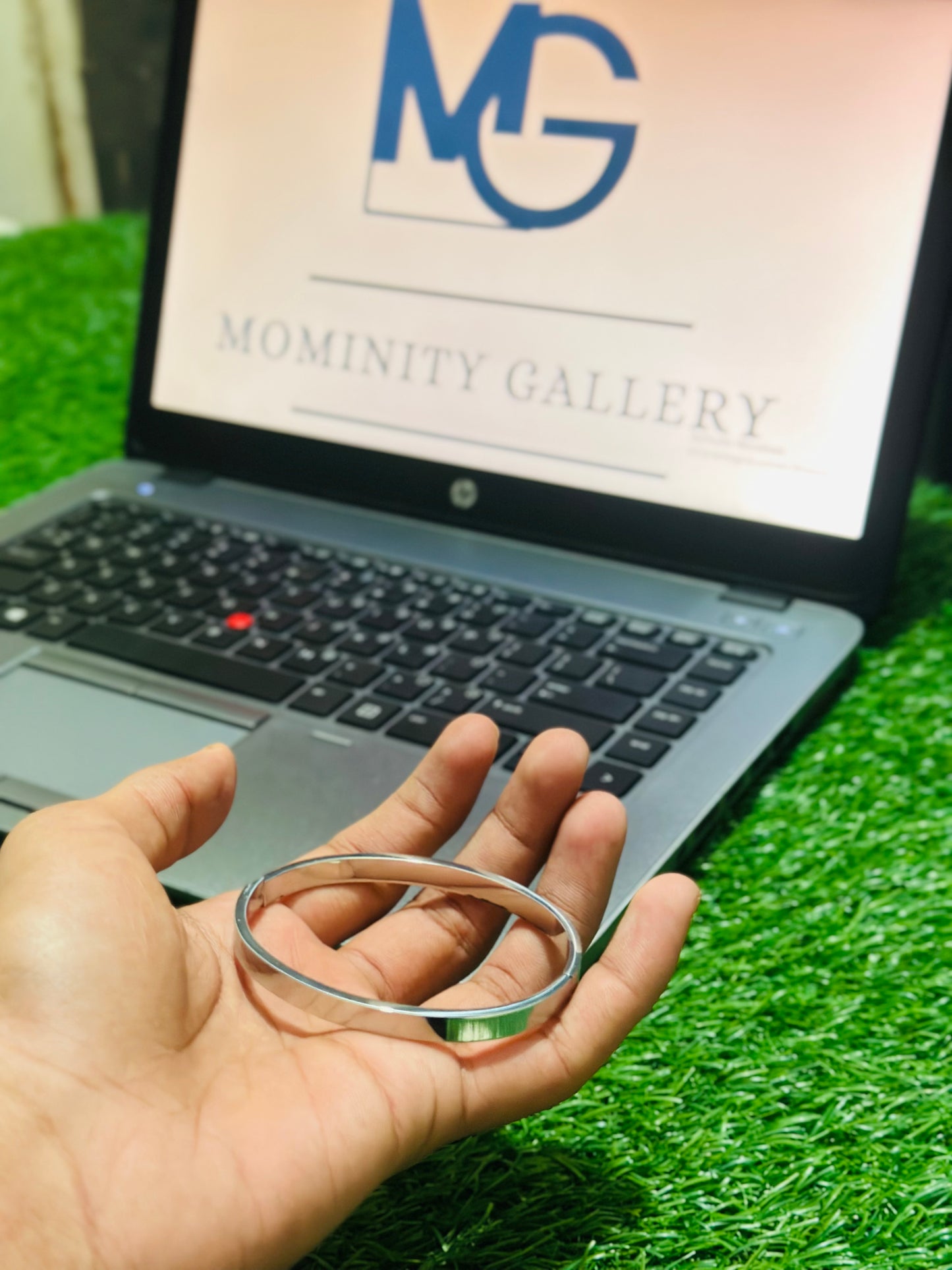 Simple silver-tone men's bangle 
"kara"