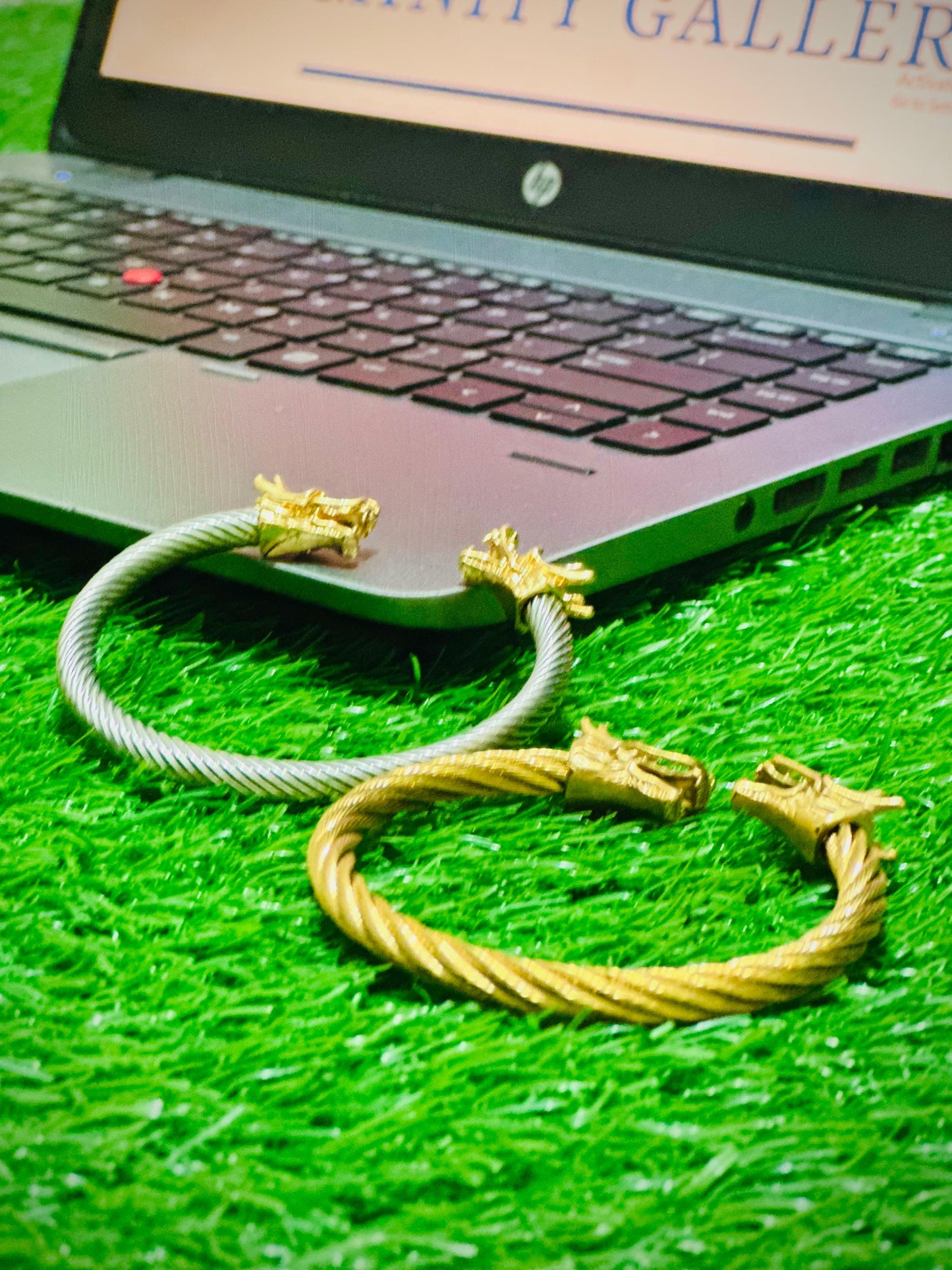 Stainless Steel , Adjustable Cuff Bangle Bracelet with Double Dragon heads